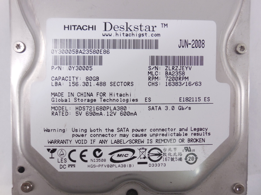 Жесткий диск HDD SATA 80Gb Hitachi Deskstar - Pic n 263288