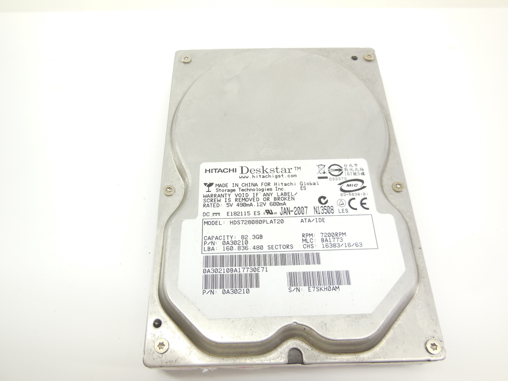 Жесткий диск 3.5 SATA 82.3GB Hitachi Deskstar hds728080pla380 7200rpm, 8Mb, SATA-II 3Gb/s  - Pic n 309828