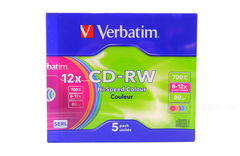 Диск CD-RW Verbatim 700Mb 8-12х Colour 5 шт. slim case